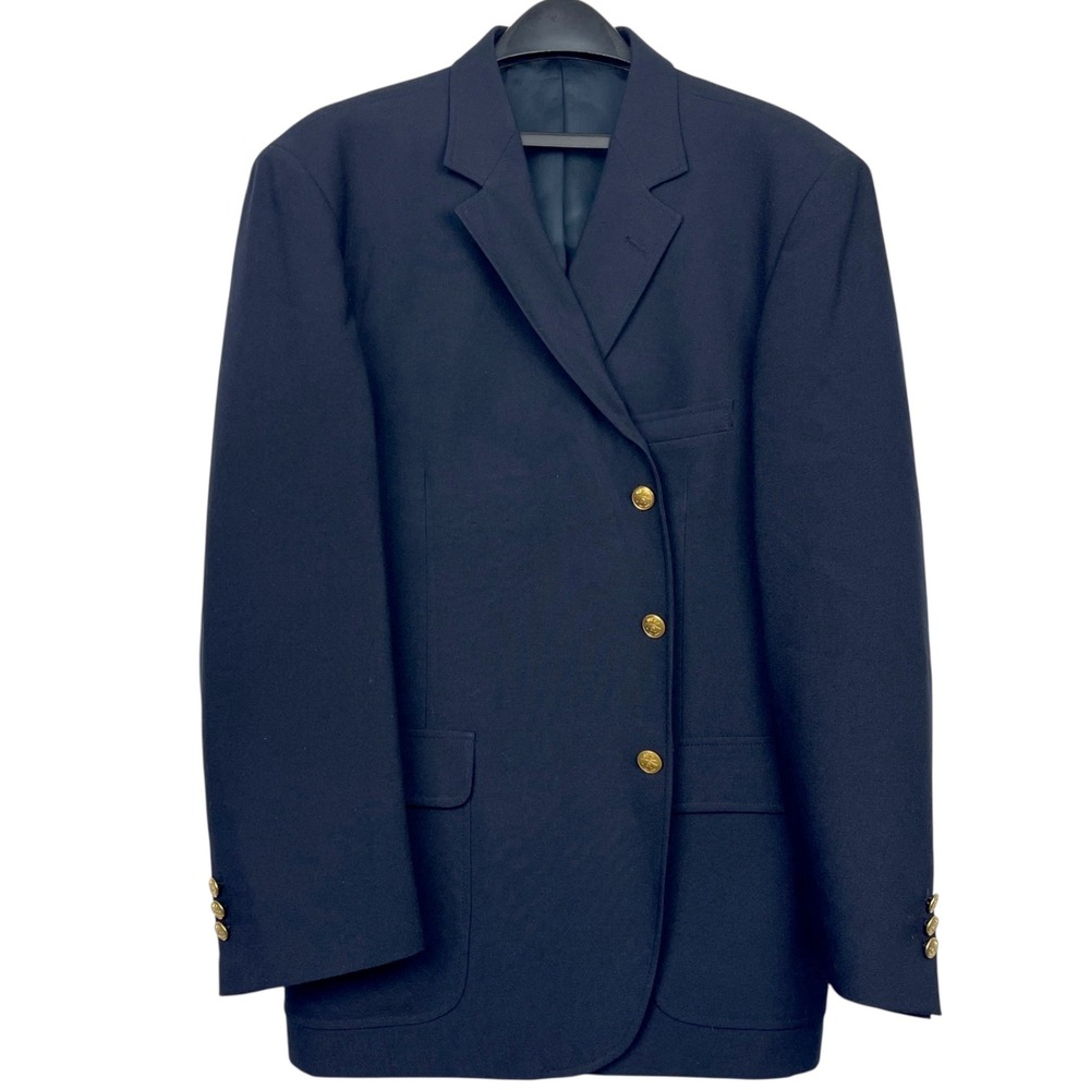 VTG Orvis 50R Wool Blend Blazer Sport Coat Jacket Navy Blue Gold Buttons USA